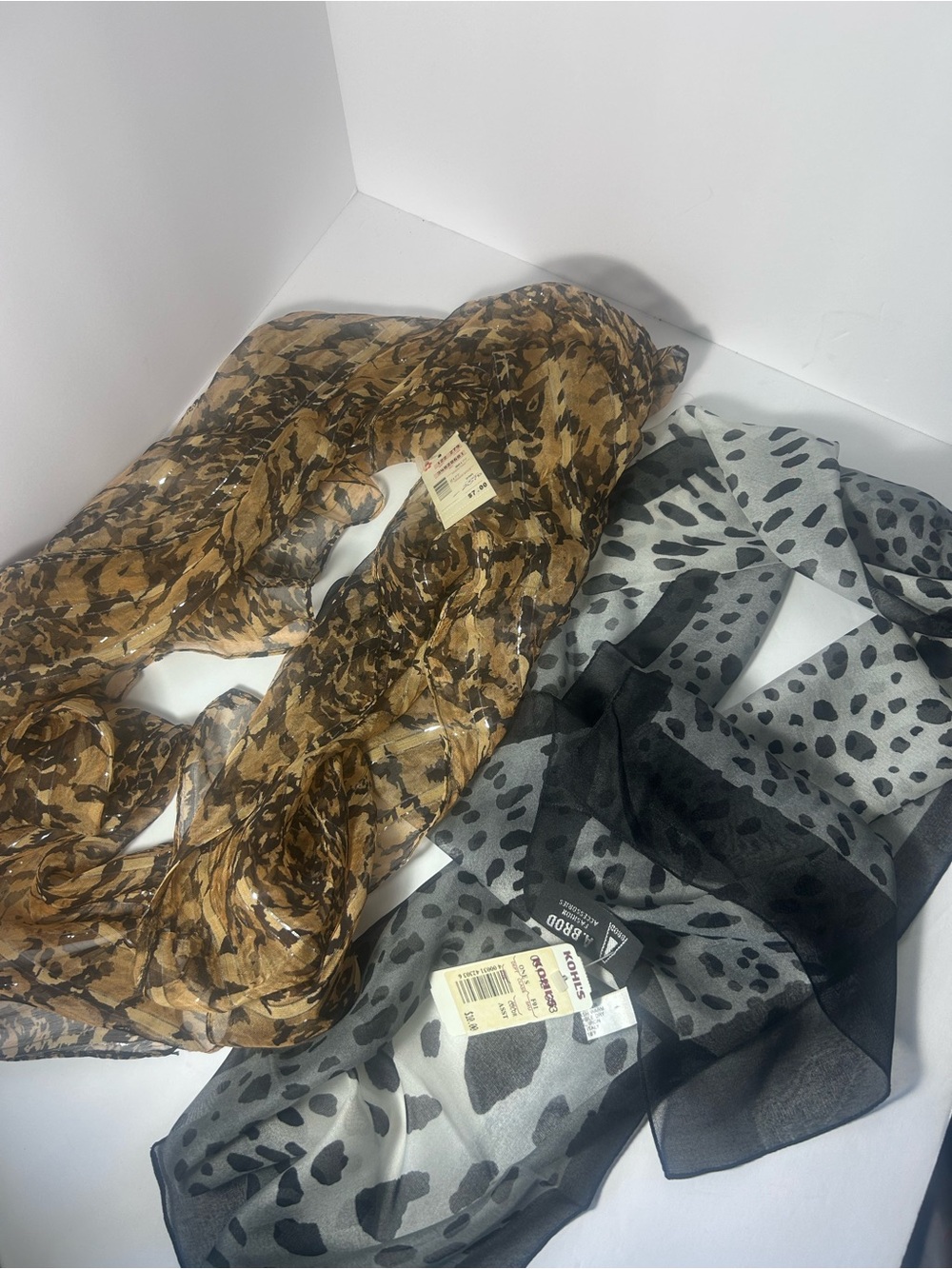 Unknown Brand Brown and Black Animal Print Sheer Scarves